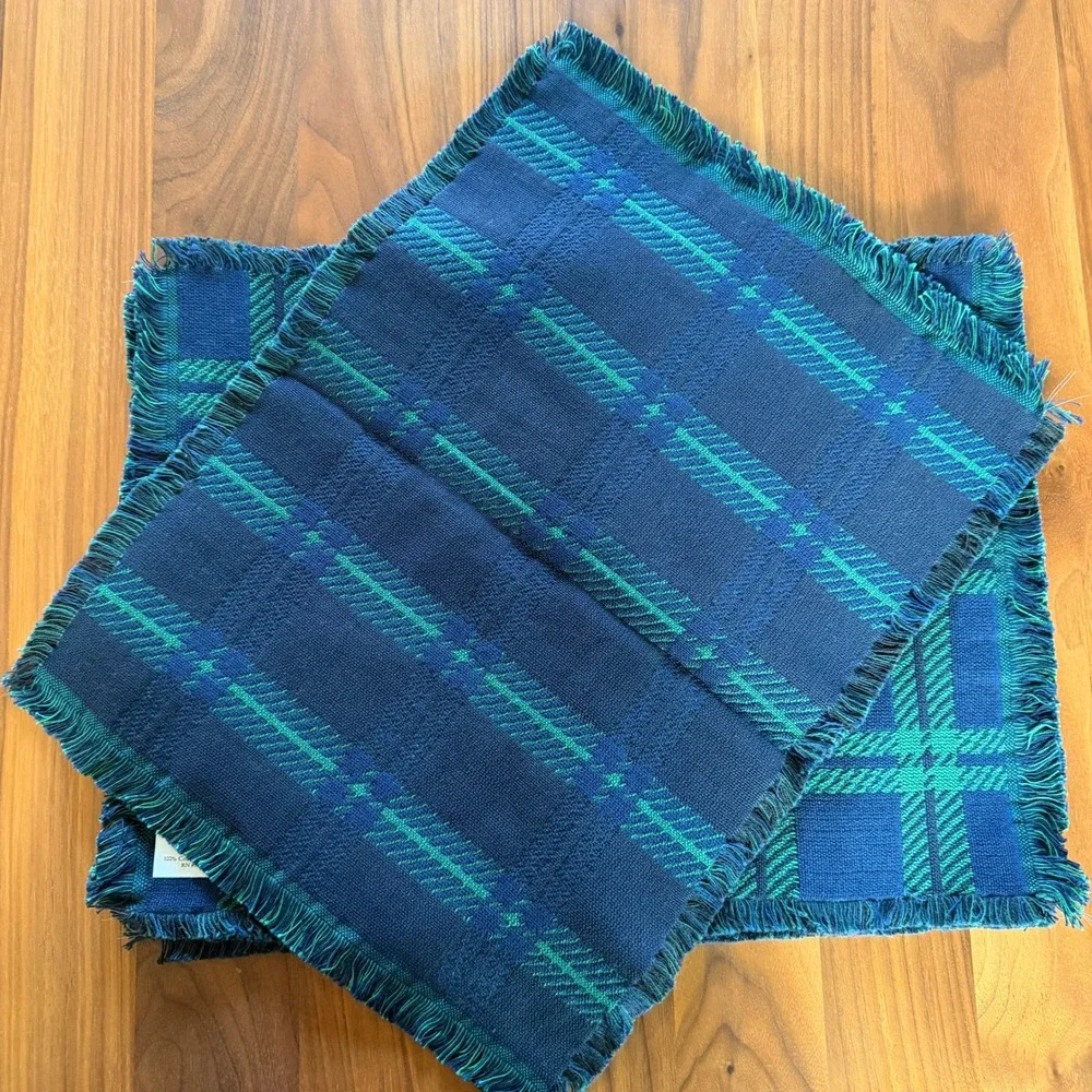 VTG The Rug‎ Barn Placemats Set of 4 Navy Green Blackwatch Plaid Cotton New!